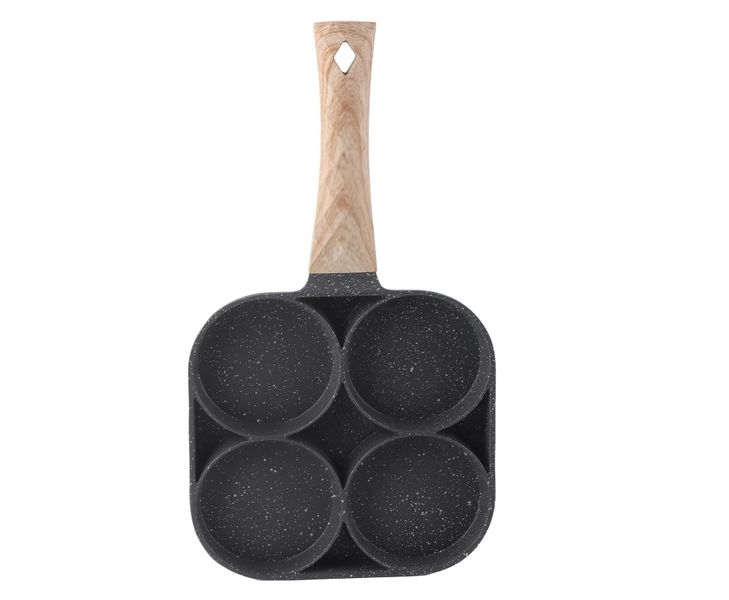 Egg Frying Pan, 4 Hole Non-Stick Egg Pan with Handle, Flat Bottom Divided
