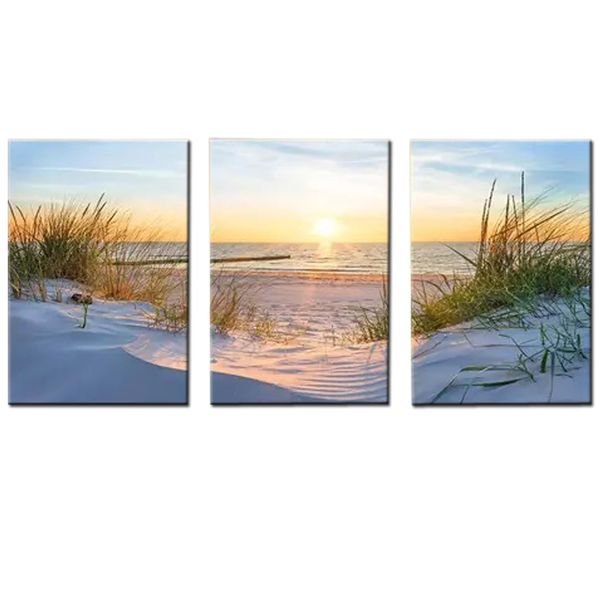 Canvas-Art-3 Pieces Sandy Beach Sunrise Landscape Wall Art