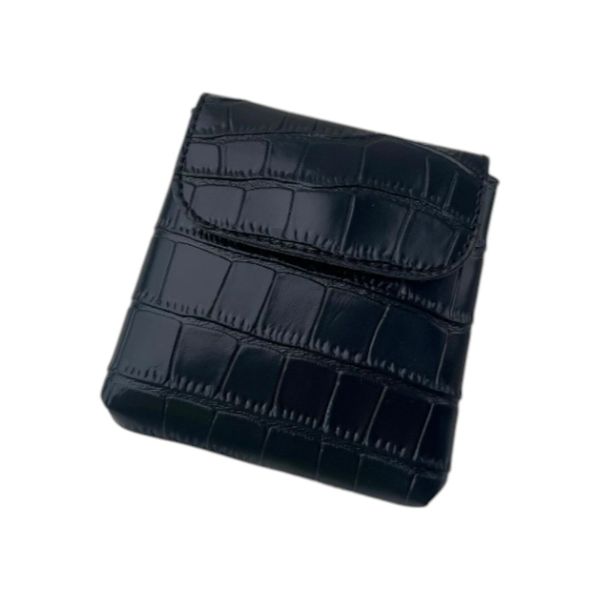 Faux Textured Leather Mini Flap Button Closure Coin Purse - Black