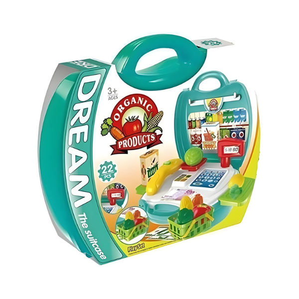 Kids Shopping Cash Register Play Set with Carry Case - Pretend Grocery kit