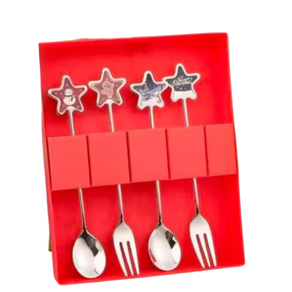 4-Piece Christmas Dessert Cutlery Set with Festive Decorative Handles