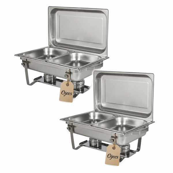Ojees High Quality Stainless Steel Double Chafing Dish - 16L (Pack of 2)