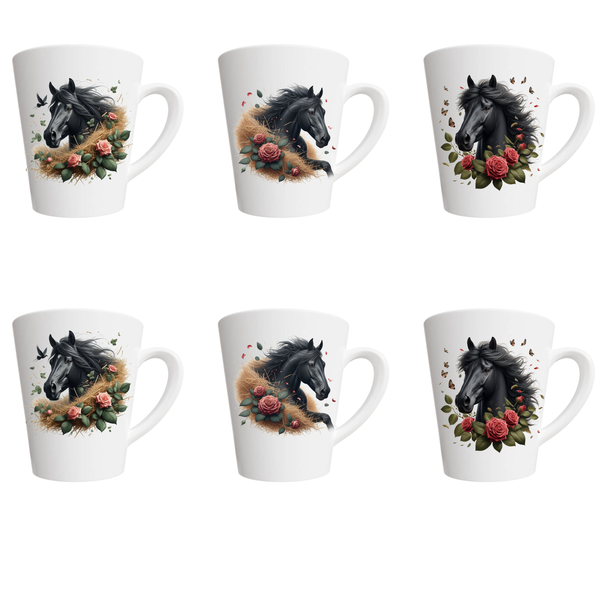 Black Horse Printed - Cone Ceramic 6 Pack Mug Set