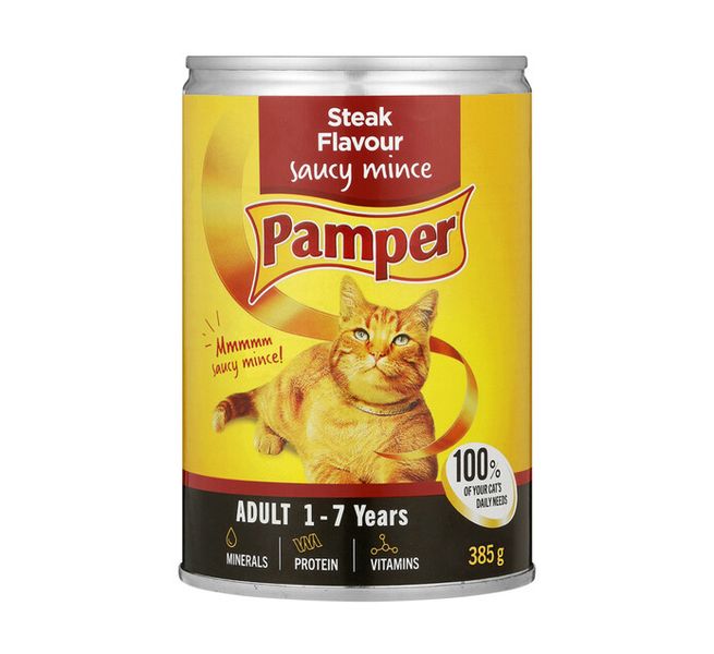 Pamper Moist Cat Food Adult Mince And Steak (12 x 385g)