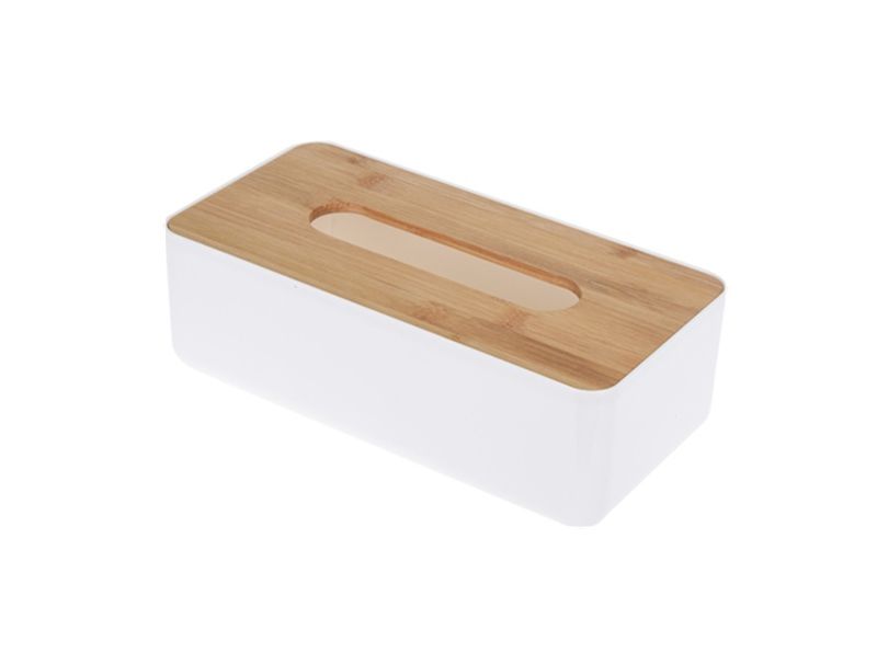Bathroom Solutions White Tissue Box with Bamboo Lid 26x13x8cm