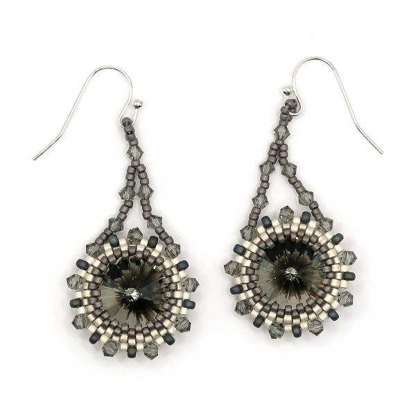 Statement Earrings Swarovski Elements Silver and Grey Crystals