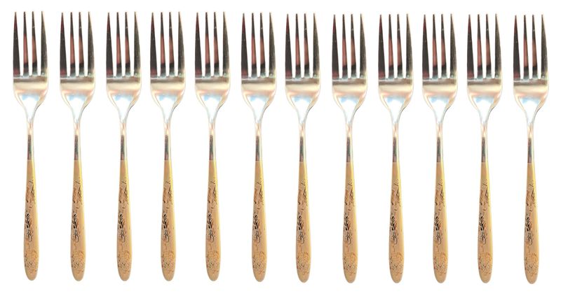 Cake Fork 12pc Stainless Steel Gold Handle Floral Pattern