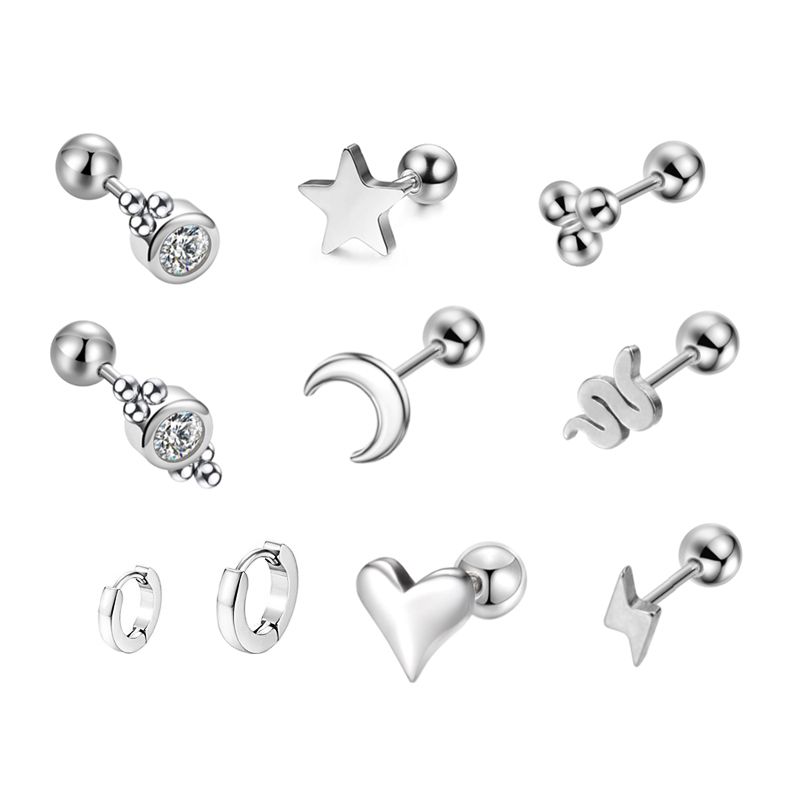 Bigfive Surgical Steel Stud Earrings 10 Piece Piercing Jewelry Set ...