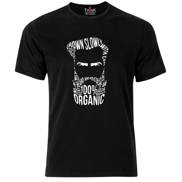 Think Out Loud Mens "Beard 100% Organic" Short Sleeve Tshirt Black