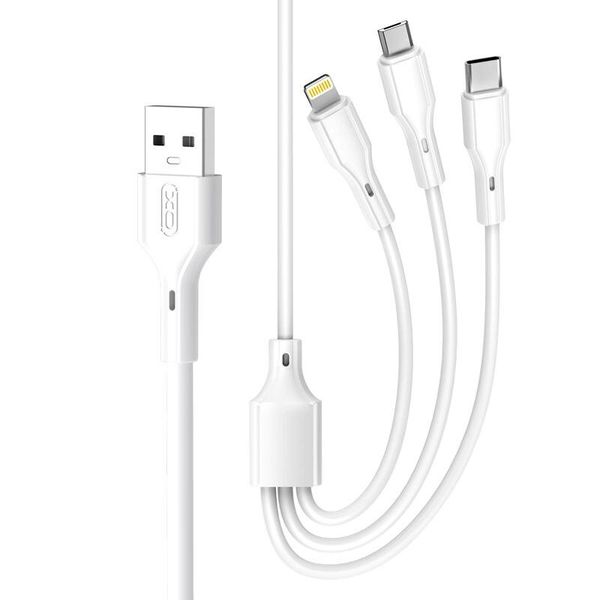 3-in-1 USB-A to Micro USB/ Lightning/ USB Type-C Cable - White
