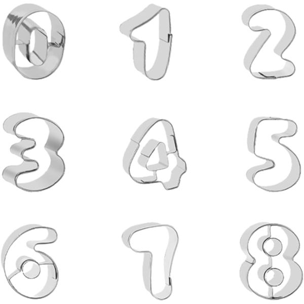9 Pcs Stainless Number Cookie Cutters Set (0-8), Number Shapes Baking Tools