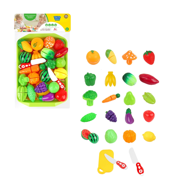 Kids Fruit &amp; Vegetable Cutting Play Set with Tray - Toys for Kids