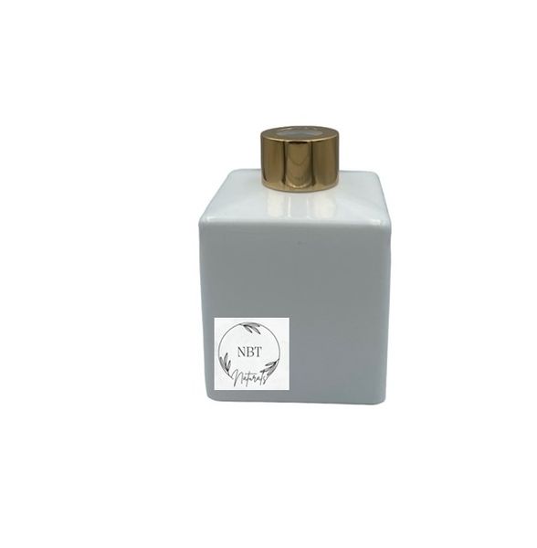 NBT Naturals-Refill Glass Diffuser Jar-Square- Gloss White and Gold Cap- 200ml