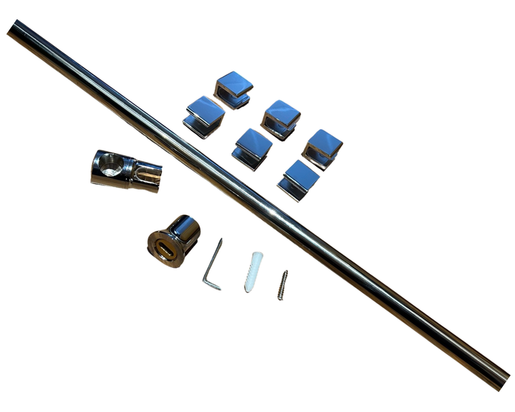 Shower Glass Stabilizer Kit - 1,5m Tube (19mm), Wall Mount Bracket &amp; Clamps