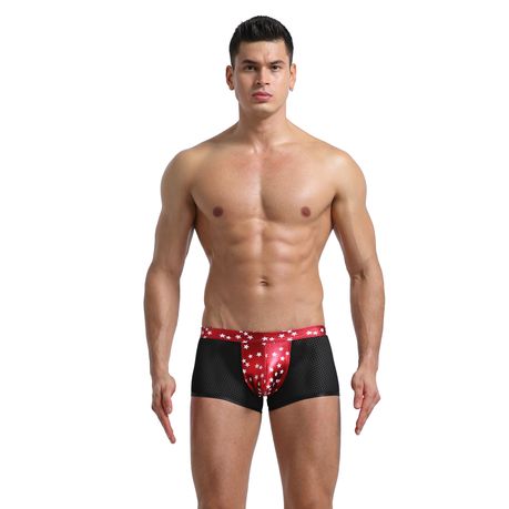 Men s Sexy Mesh Faux Leather See Through Boxer Brief Underwear