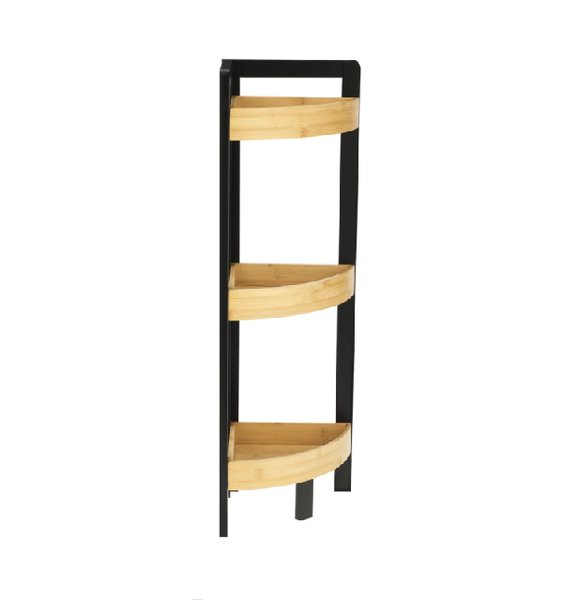 Kitro 3 Shelf Black Bamboo Corner Caddy 350mm x 95 mm x 95 mm