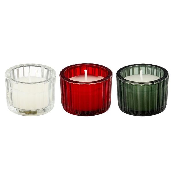 Candle Giftset 3pc White Red Green l6 x w6 x h19cm