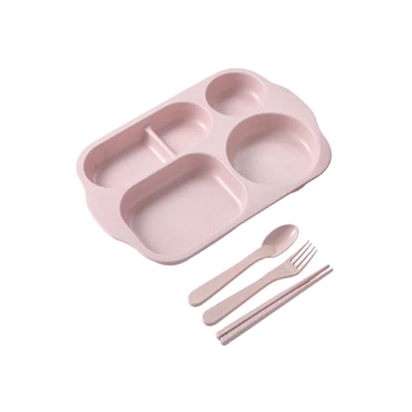 Kids Divided Feeding Wheat Fiber Dinner Lunch Plate Set HY-132