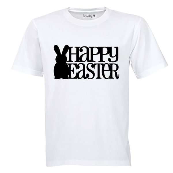 Happy Easter - Bunny Silhouette - Mens - T-Shirt - White