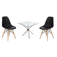 80cm Square Glass Table with 2 Black chairs