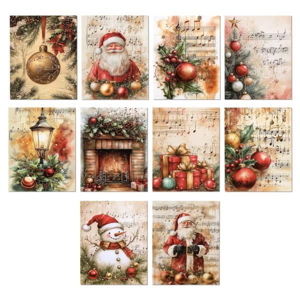 30-Piece Vintage Christmas Journaling Background Cards - 10 Designs