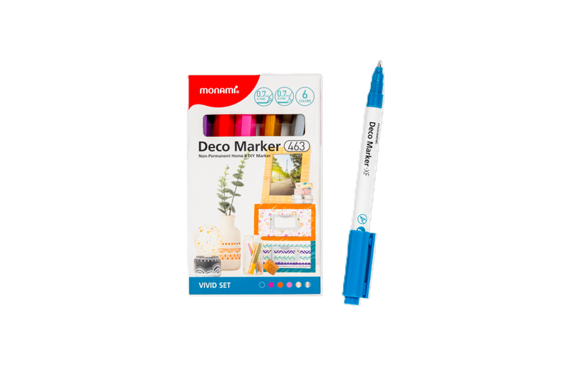 Monami Acrylic Deco Markers 463 - Extra Fine 0.7mm Vivid 6's