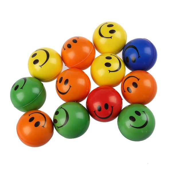 12 Pcs Smiley Face Stress Relief Squeeze Ball - Help Arthritis - Random