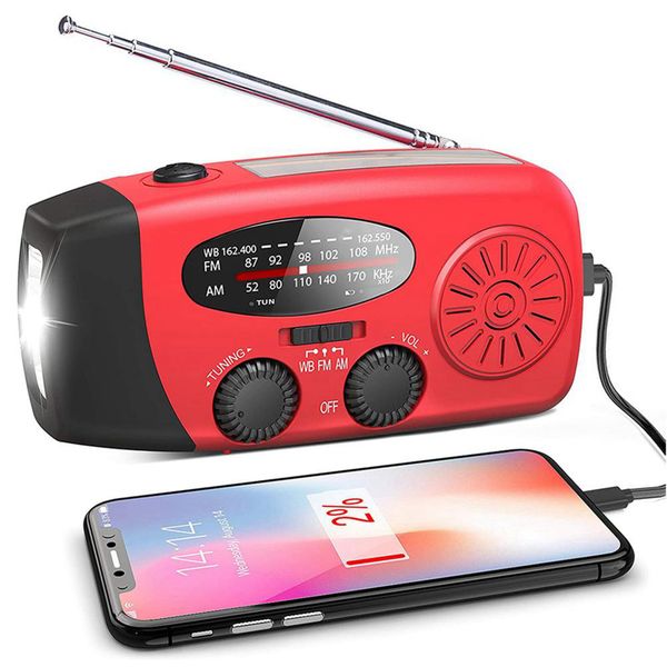 Portable Weather Radio 1000mah Solar Hand Crank with Led Flashlight