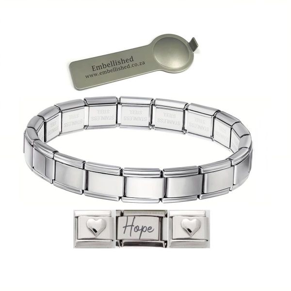 Charm Link Heart Hope Bracelet Silver -9mm