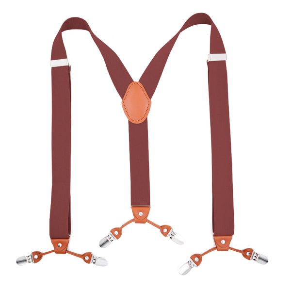 Fashion Men's Y-Shaped Suspender With 6 Metal Clips - Brown