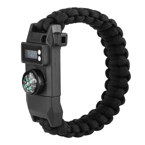 6-in-1 Outdoor Survival Bracelet with Watch Compass Blade Whistle Fire