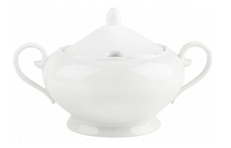 White Elegant Round Ceramic Bowl with Lid - White