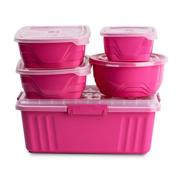 OTIMA - Storage Containers - BPA Free Plastic -Various Sizes -Pink -5 Piece