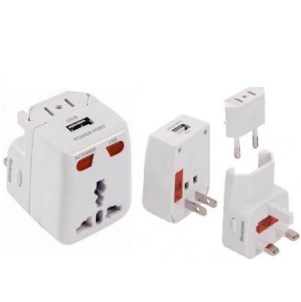 Universal Travel Adaptor with USB and Fuses 3A