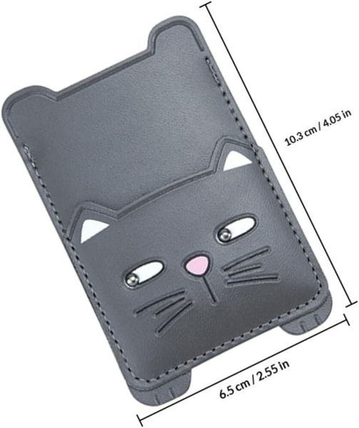 PU Leather Stick-on Phone Card Holder with Cute Cat Design for Cards &amp; ID