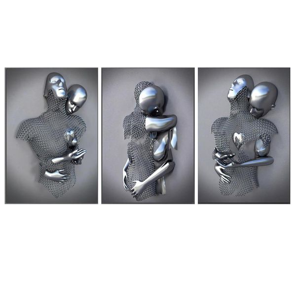 Silver, Grey Love and Hugs Cotton Canvas cm Figures/People Wall Art