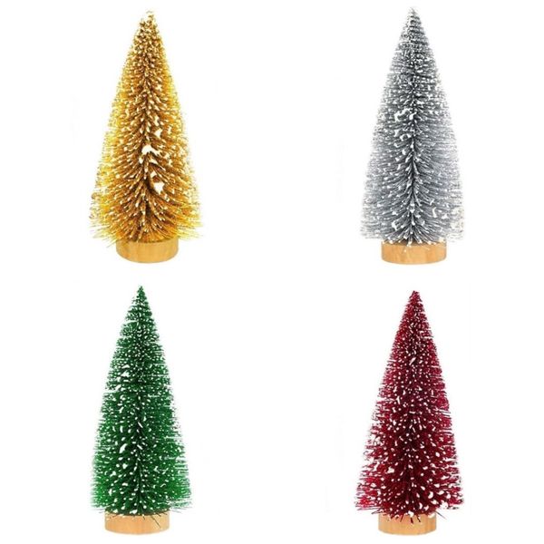 4 x Mini Christmas Pine Tree With Snow And Wood