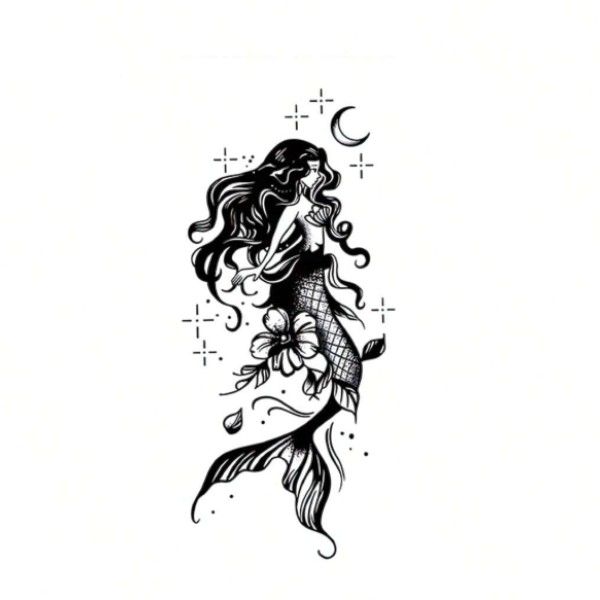 1 Piece - Enchanted Mermaid Temporary Tattoo - Black