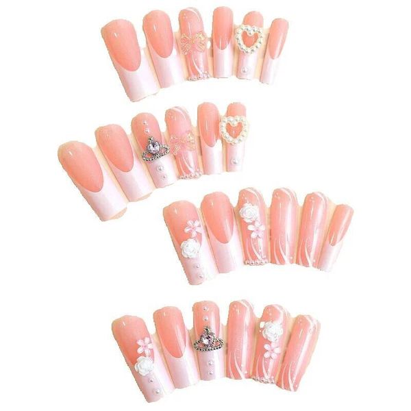 European and American Style Extended Wearable French Tube Nails Rhinestone