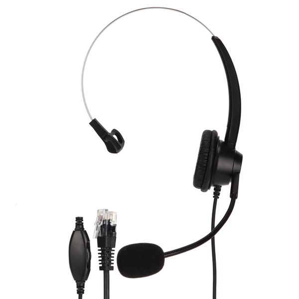 H360-RJ9-VA Black Telephone Headset with RJ9 Plug, Volume Adjustment, Single Sided for Call Centers &amp; Offices