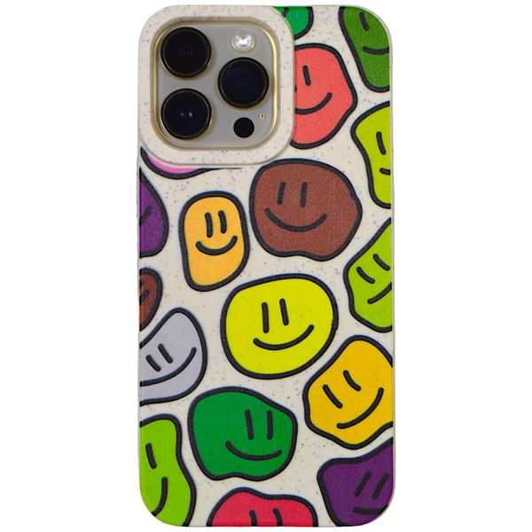 Beige - Phone Case with Colourful Smiley Blobs - Iphone 14 Pro Max