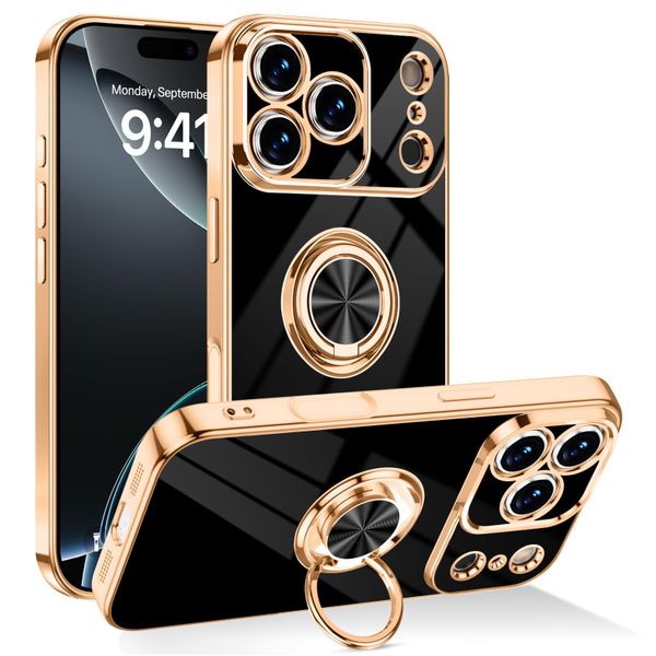 Slim Glitter Plated Case with Ring Holder Compatible with iPhone 17 Pro Max