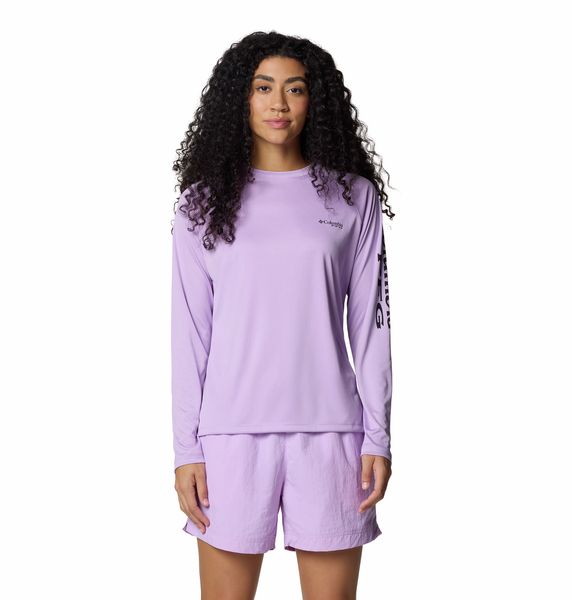 Columbia Women's Tidal Tee II Long Sleeve Hydrangea Black Logo