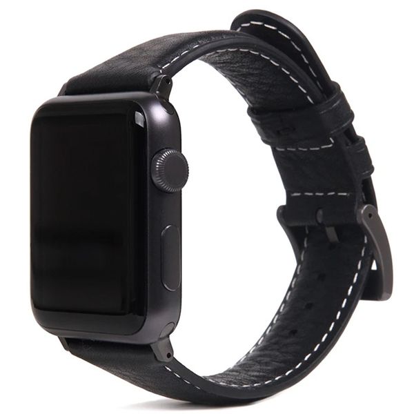 SLG D6 Italian Minerva Box Leather Strap For Apple Watch 42/44mm - Black
