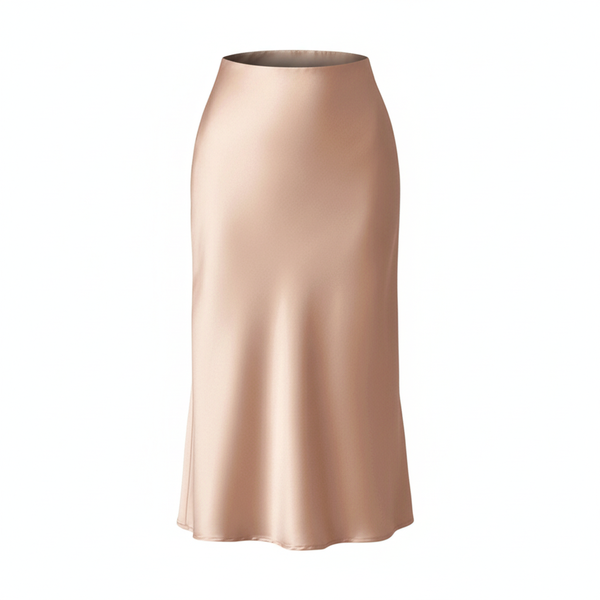 Casual High Waist Satin Skirt - Apricot