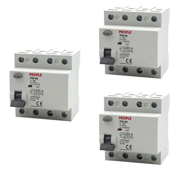 PEOPLE PID-63 50A 4P Earth Leakage Circuit Breakers - 3 Pack