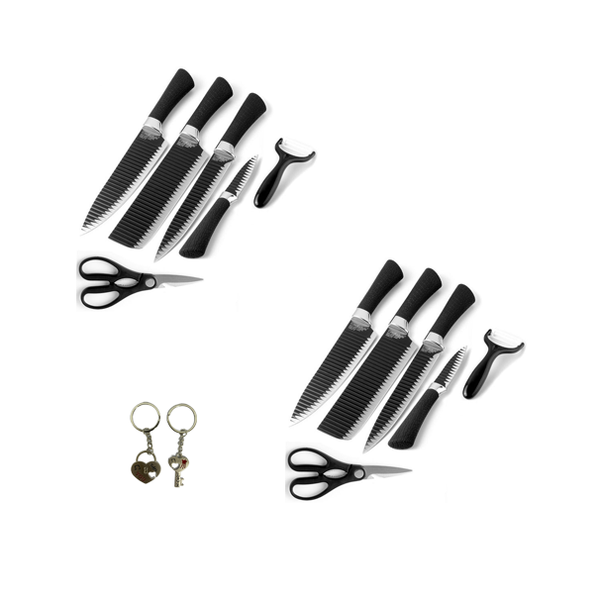 2 Pack Of 6 Piece Non-Stick Coated Kitchen Knife Set
