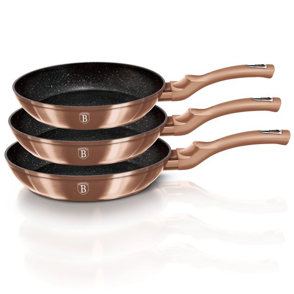 Berlinger Haus 3-Piece Non-Stick Marble Coating Frypan Set - Rose Gold