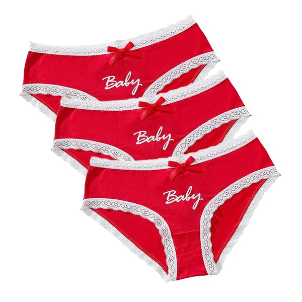 Lace Trim Low-Waist Red "Baby" Panty - Pack of 3