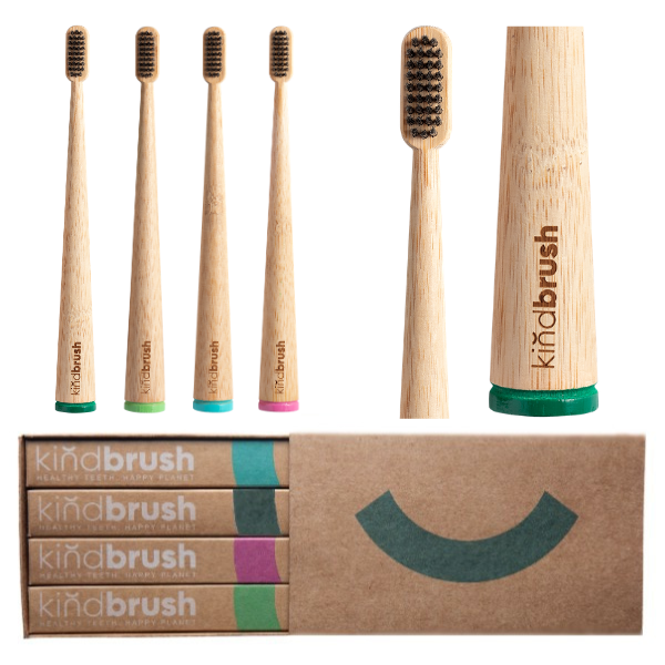 Kindbrush Adult Bamboo Toothbrush Adult 4-In-A-Pack